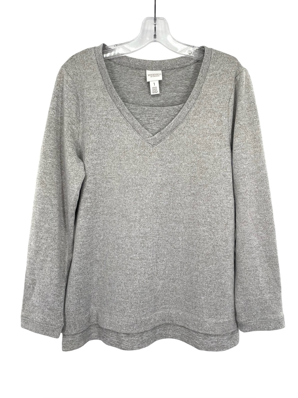 Chico’s Weekends Soft Gray Long Sleeve Top 
Size 1 / Medium US Size 8